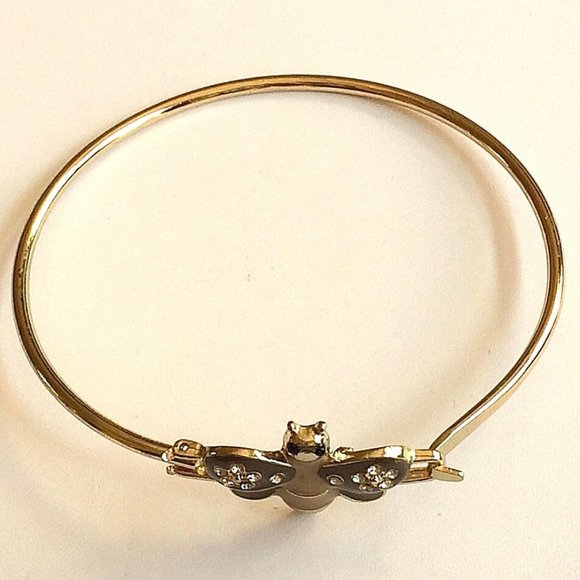 Bumble Bee Bangle Bracelet 8" Crystal Beige Enamel Gold Plated Charm - Picture 9 of 12